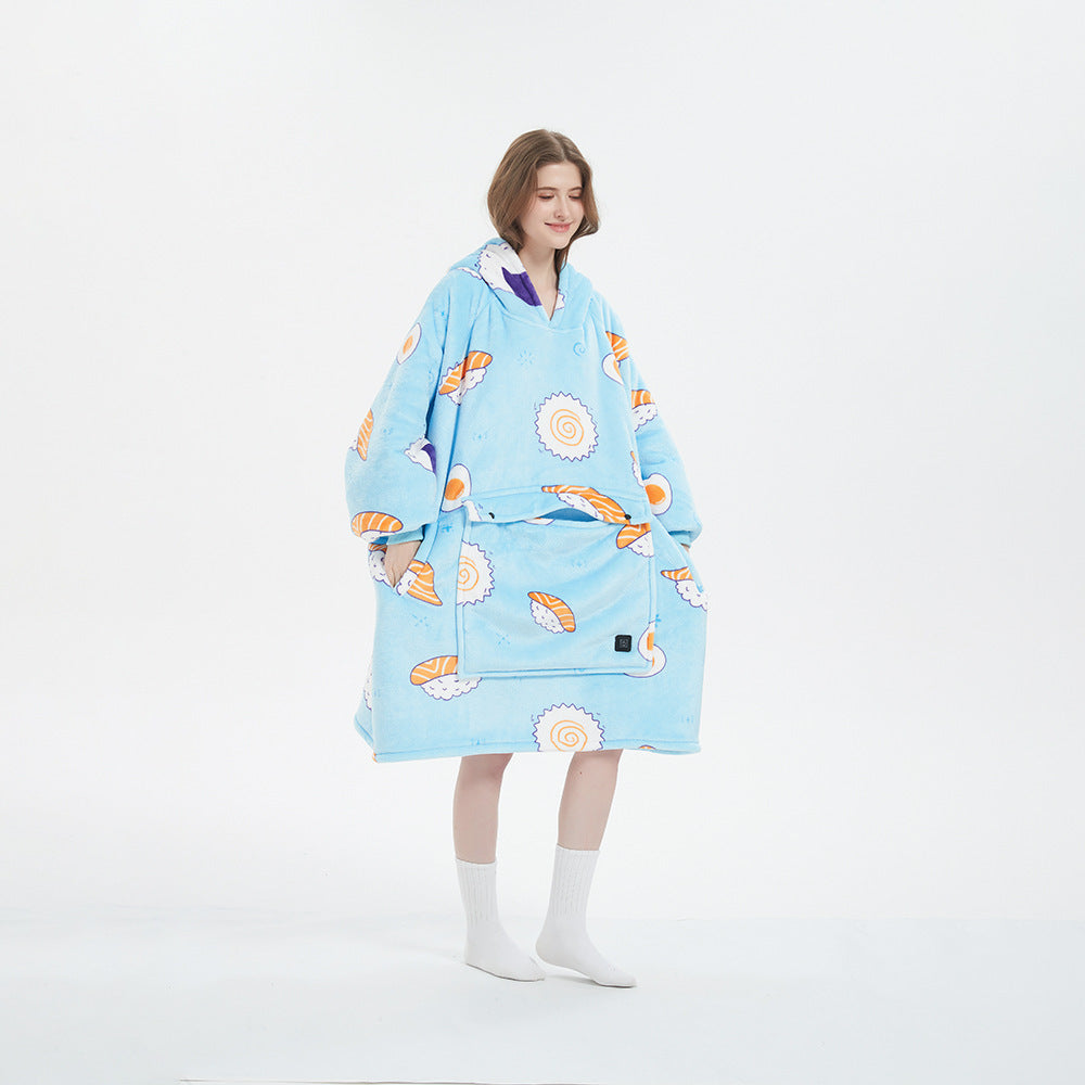 Sudadera manta calefactable azul con estampado de sushi