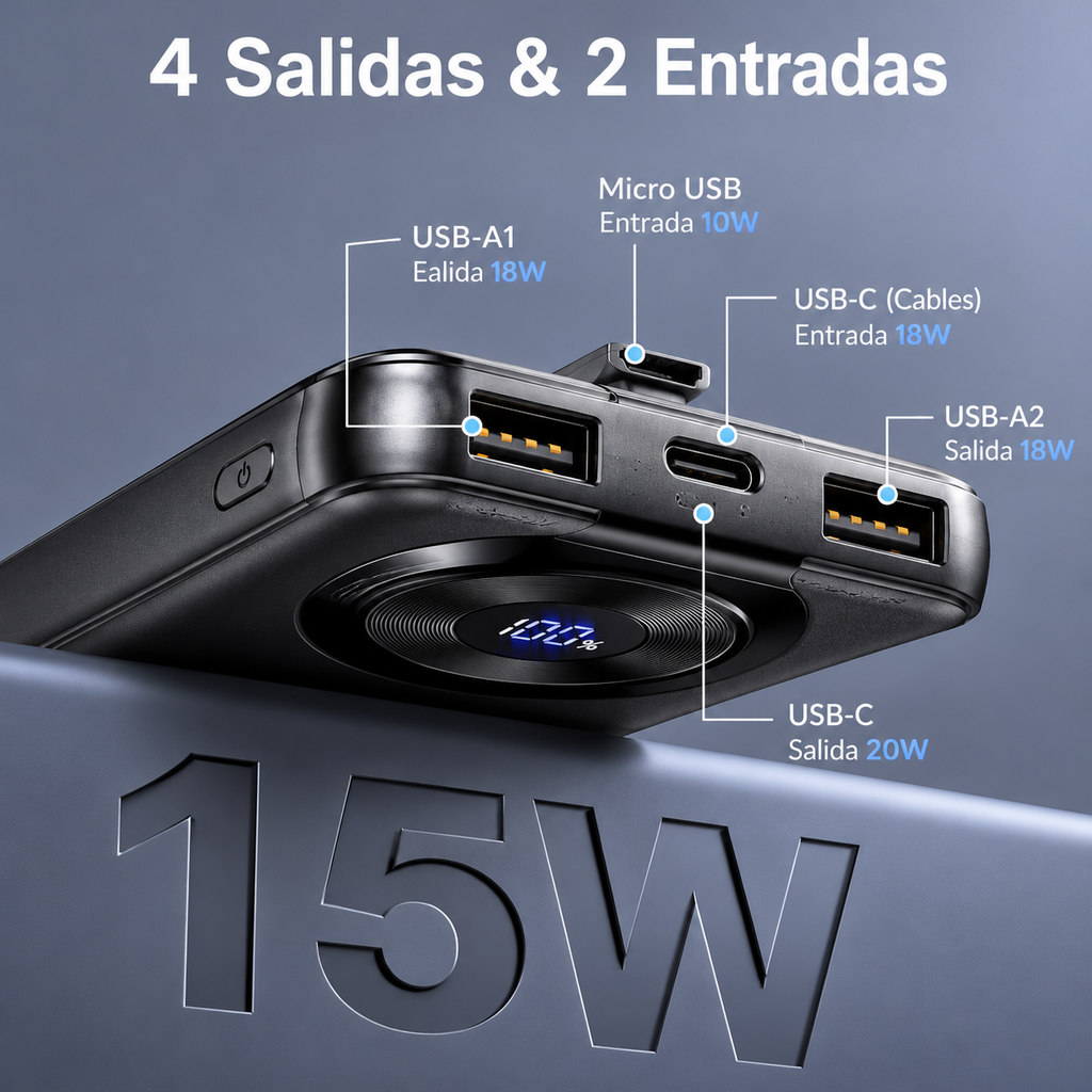 Batería portátil con 4 salidas y 2 entradas