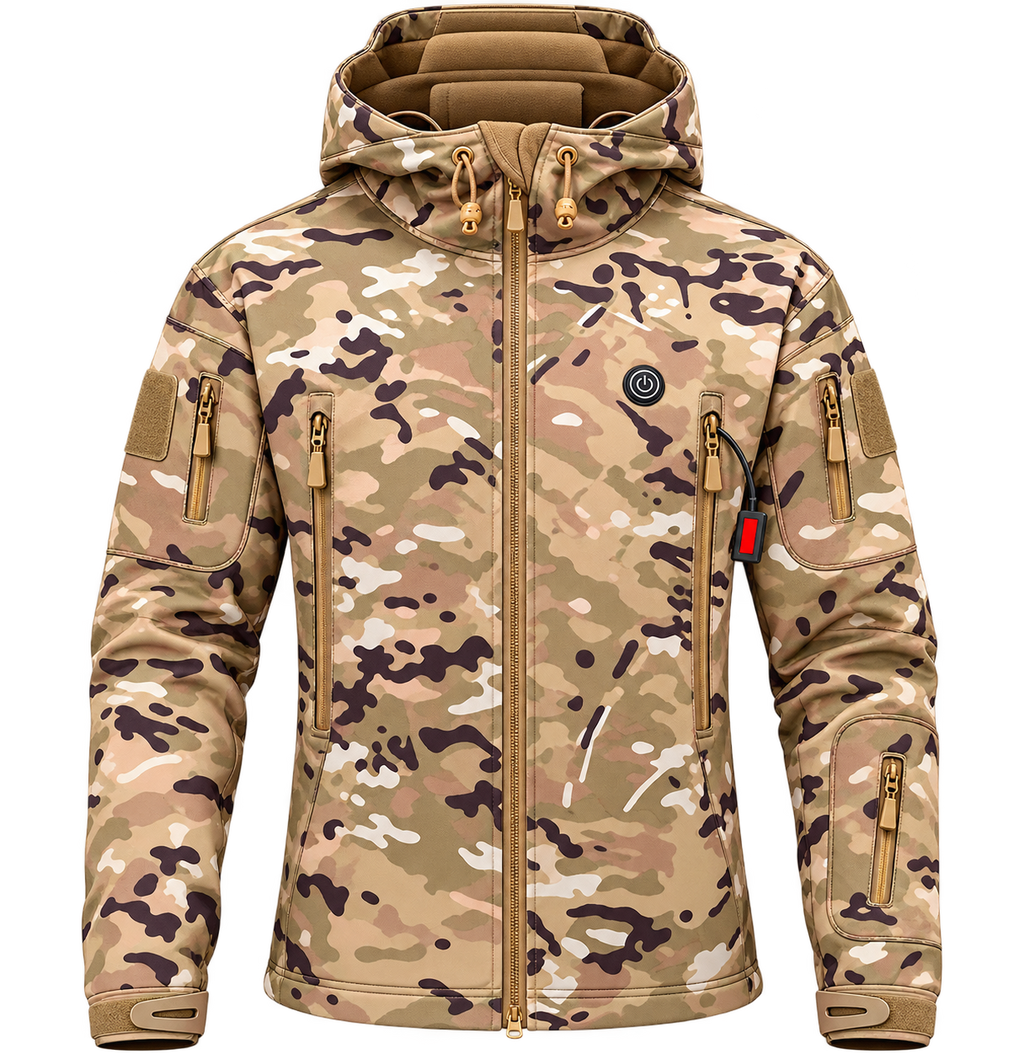 Chaqueta calefactable con capucha en camuflaje