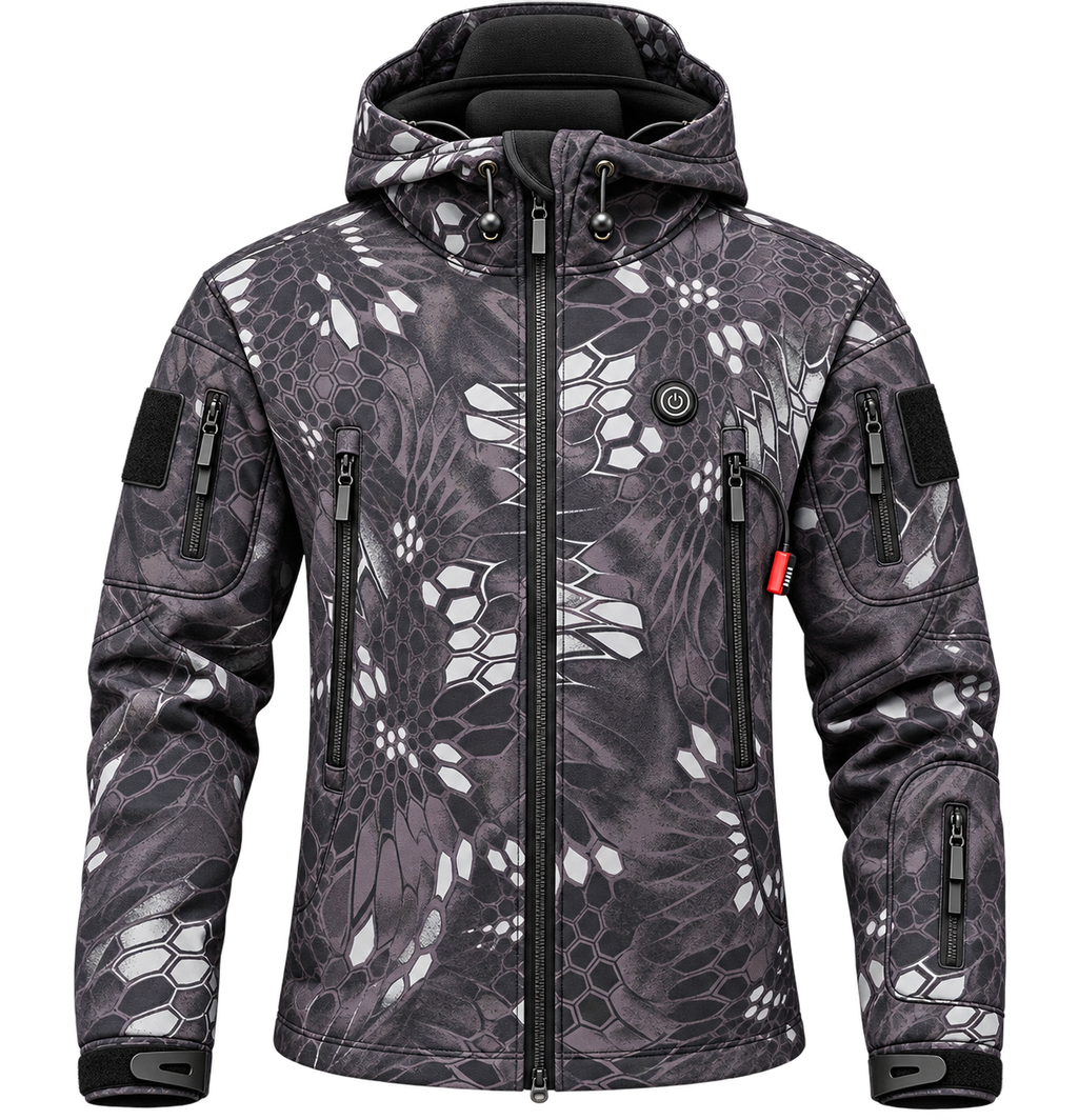 Chaqueta calefactable con capucha en camuflaje gris