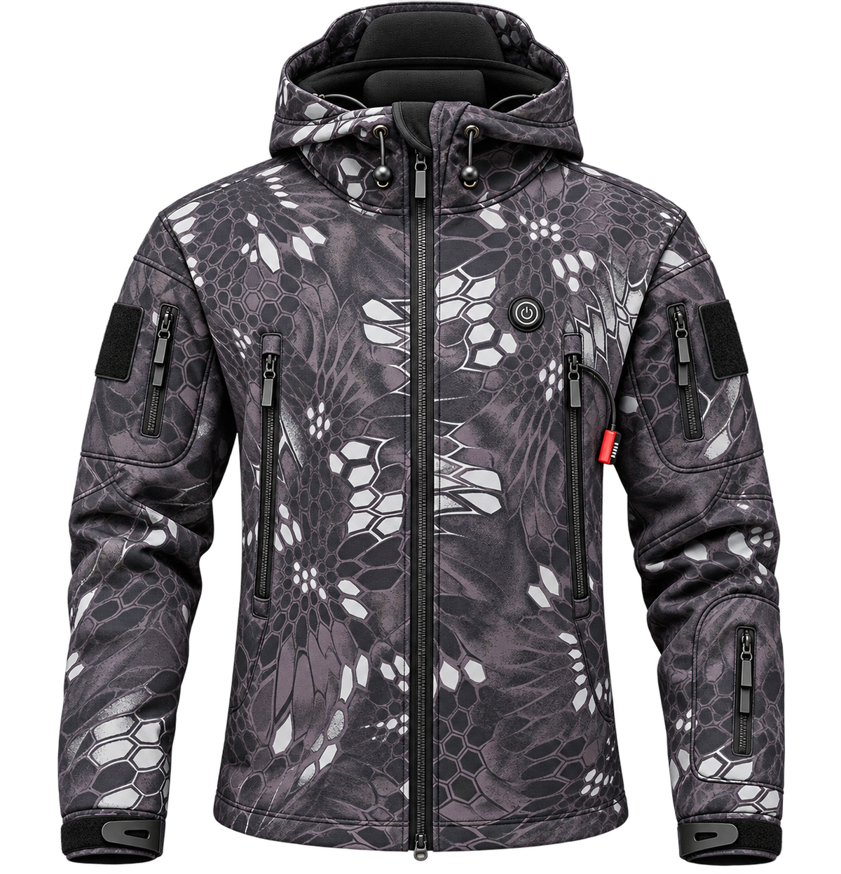 Chaqueta calefactable con capucha en camuflaje gris