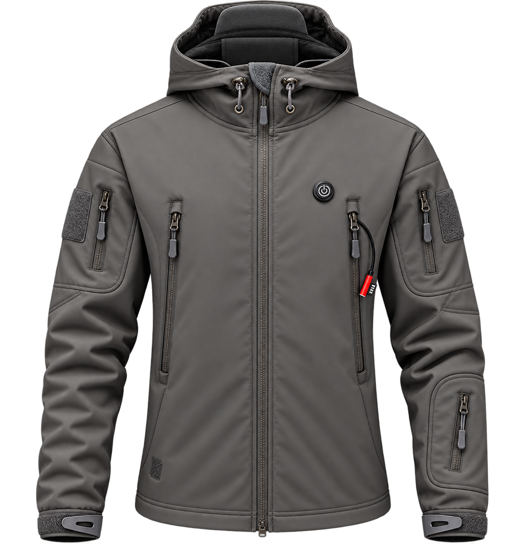 Chaqueta calefactable con capucha en gris