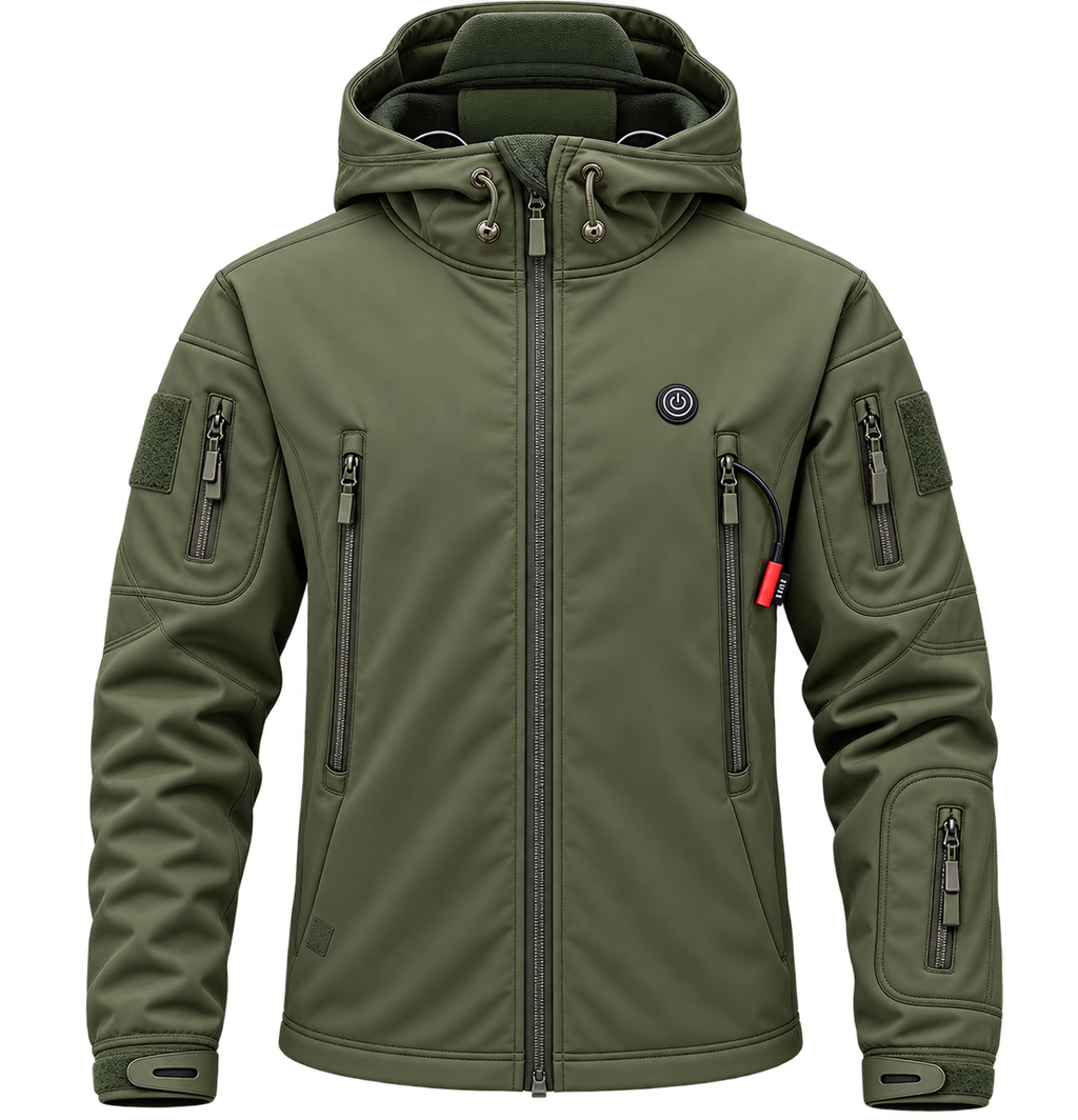 Chaqueta calefactable con capucha en verde militar