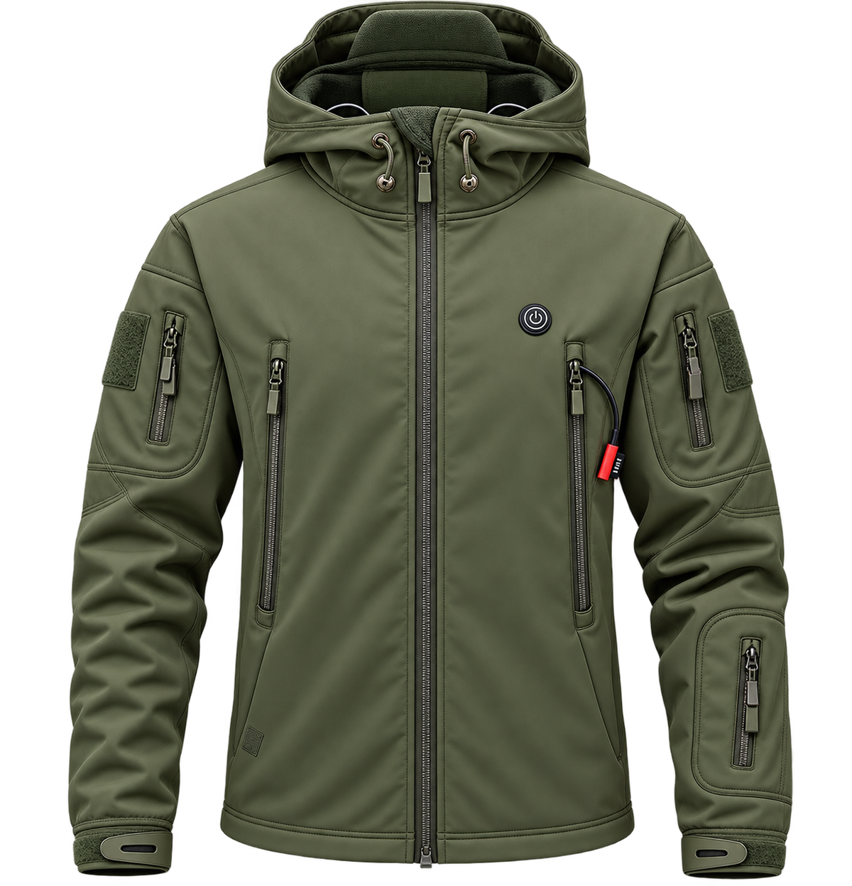 Chaqueta calefactable con capucha en verde militar