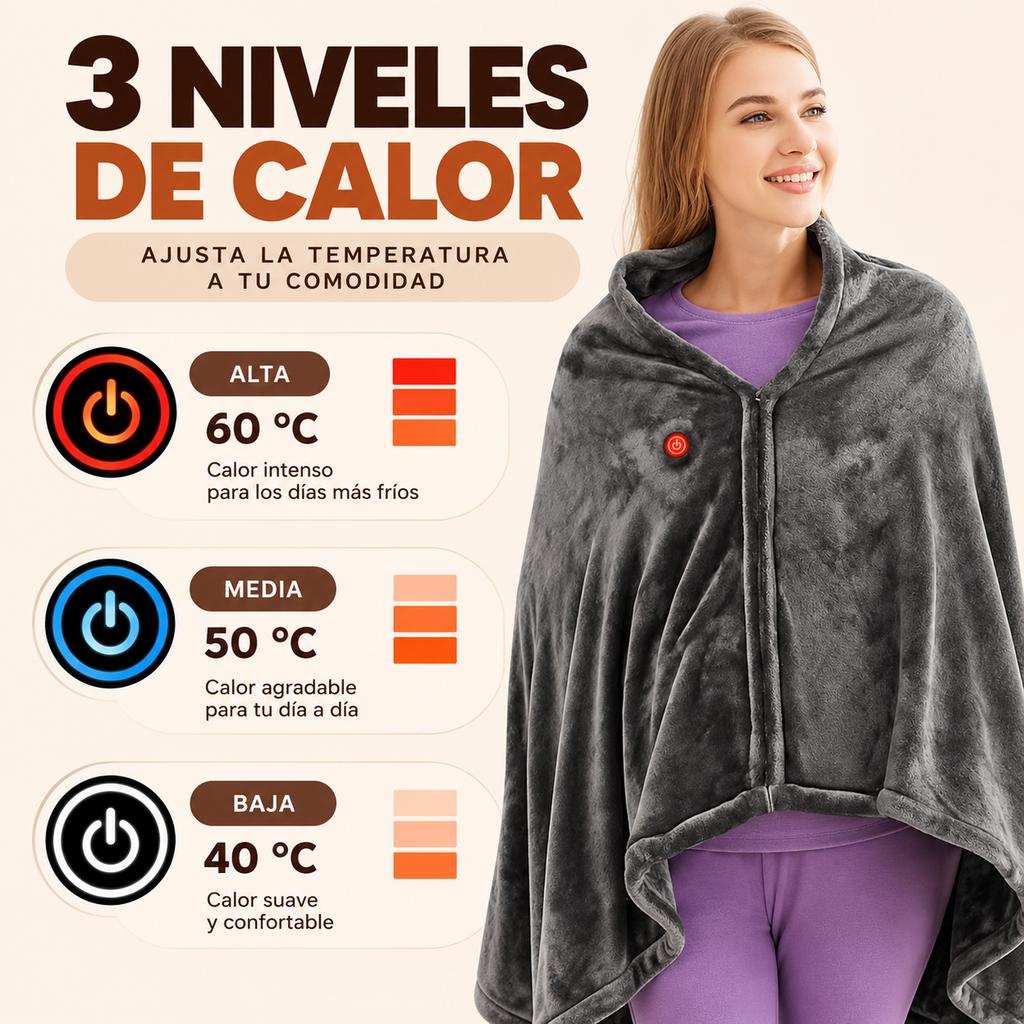 Manta eléctrica con 3 niveles de calor: 40, 50 y 60 °C