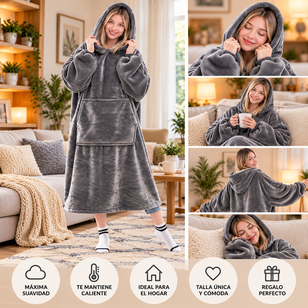 Sudadera manta gris de franela, talla única